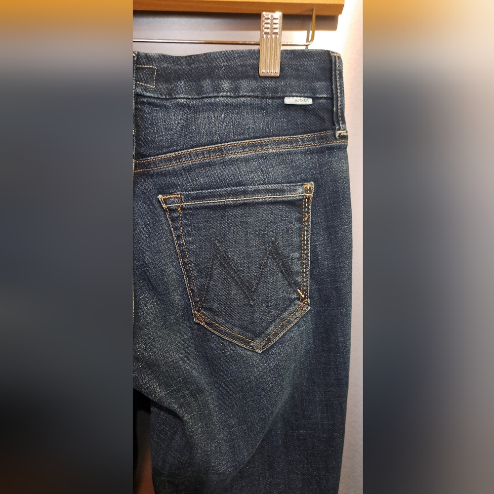 Mother Jeans The Looker Ankle Step  Fray Blue Dark Wash Stretchy School City 25